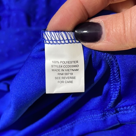 NY Collection - Blue Short Sleeve Belted Swiss Dot Dress - Medium - Picture 10 of 14